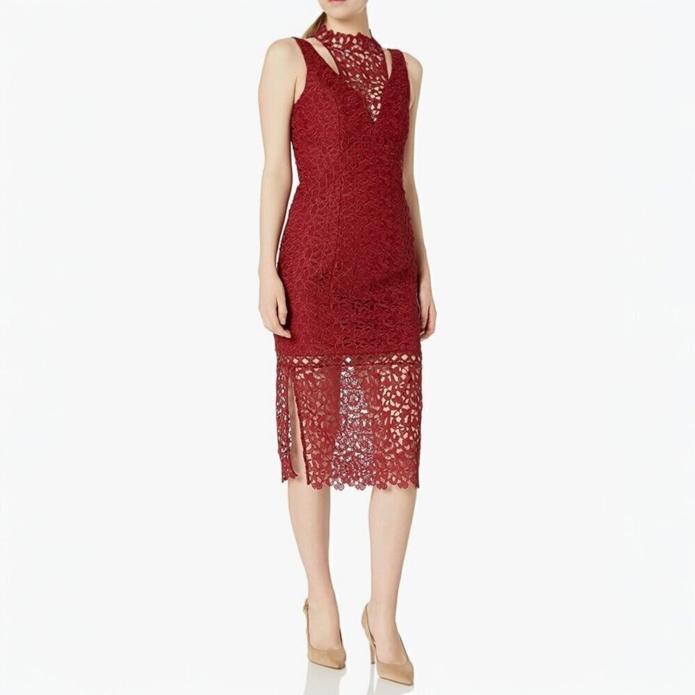 Keepsake Uplifted Midi Dress Size XS Burnt Red Lace Formal Event Wedding Guest